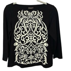 J. McLaughlin Black White long sleeve with white abstract scroll print sz XS